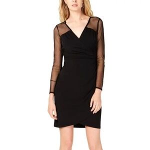 Lauren Ralph Lauren Mini dress Faux wrap V neckline Sheer Mesh long sleeve Sz 8